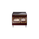 ILVE UNDI406NMPBUG Nostalgie II Noblesse 40" Induction Range  (Triple Glass Door, Burgundy, Brass)