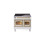 ILVE UNDI406NMPWHG Nostalgie II Noblesse 40" Induction Range  (Triple Glass Door, White, Brass)