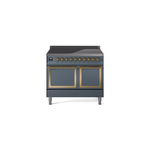 ILVE UNDI406QNMPBGG Nostalgie II Noblesse 40" Induction Range  (Solid Door, Blue Grey, Brass)