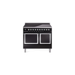 ILVE UNDI406QNMPBKC Nostalgie II Noblesse 40" Induction Range  (Solid Door, Glossy Black, Chrome)