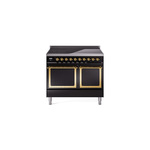 ILVE UNDI406QNMPBKG Nostalgie II Noblesse 40" Induction Range  (Solid Door, Glossy Black, Brass)