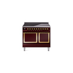 ILVE UNDI406QNMPBUG Nostalgie II Noblesse 40" Induction Range  (Solid Door, Burgundy, Brass)