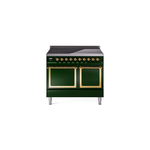 ILVE UNDI406QNMPEGG Nostalgie II Noblesse 40" Induction Range  (Solid Door, Emerald Green, Brass)