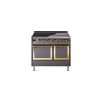 ILVE UNDI406QNMPMGG Nostalgie II Noblesse 40" Induction Range  (Solid Door, Graphite Matte, Brass)