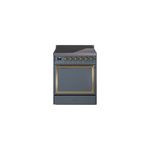 ILVE UNI304QNMPBGG Nostalgie II Noblesse 30" Induction Range (Solid Door, Blue Grey, Brass)