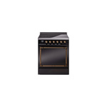 ILVE UNI304QNMPBKB Nostalgie II Noblesse 30" Induction Range (Solid Door, Glossy Black, Burnished)