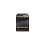 ILVE UNI304QNMPBKG Nostalgie II Noblesse 30" Induction Range (Solid Door, Glossy Black, Brass)