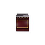 ILVE UNI304QNMPBUG Nostalgie II Noblesse 30" Induction Range (Solid Door, Burgundy, Brass)