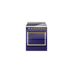 ILVE UNI304QNMPMBG Nostalgie II Noblesse 30" Induction Range (Solid Door, Midnight Blue, Brass)