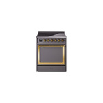 ILVE UNI304QNMPMGG Nostalgie II Noblesse 30" Induction Range (Solid Door, Graphite Matte, Brass)