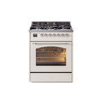 ILVE UP30NMPAWCLP Nostalgie II 30 inch Dual Fuel Range (Liquid Propane, Triple Glass Door, Antique White, Chrome)