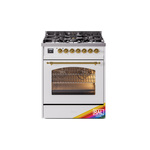 ILVE UP30NMPRAGLP Nostalgie II 30 inch Dual Fuel Range (Liquid Propane, Triple Glass Door, RAL, Brass)