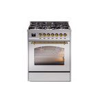 ILVE UP30NMPSSG Nostalgie II 30 inch Dual Fuel Range (Natural Gas, Triple Glass Door, Stainless Steel, Brass)