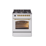 ILVE UP30NMPWHG Nostalgie II 30 inch Dual Fuel Range (Natural Gas, Triple Glass Door, White, Brass)