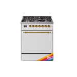 ILVE UP30QNMPRAGLP Nostalgie II 30 inch Dual Fuel Range (Liquid Propane, Solid Door, RAL, Brass)