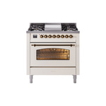 ILVE UP36FNMPAWBLP Nostalgie II 36 inch Dual Fuel Range  (Liquid Propane, Triple Glass Door, Antique White, Burnished)