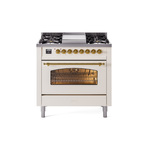 ILVE UP36FNMPAWGLP Nostalgie II 36 inch Dual Fuel Range  (Liquid Propane, Triple Glass Door, Antique White, Brass)