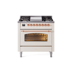 ILVE UP36FNMPAWPLP Nostalgie II 36 inch Dual Fuel Range  (Liquid Propane, Triple Glass Door, Antique White, Copper)