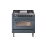 ILVE UP36FNMPBGBLP Nostalgie II 36" Dual Fuel Range  (Liquid Propane, Triple Glass Door, Blue Grey, Burnished)