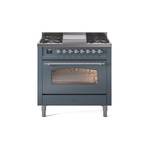 ILVE UP36FNMPBGCLP Nostalgie II 36" Dual Fuel Range  (Liquid Propane, Triple Glass Door, Blue Grey, Chrome)