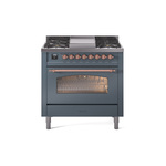 ILVE UP36FNMPBGPLP Nostalgie II 36 inch Dual Fuel Range  (Liquid Propane, Triple Glass Door, Blue Grey, Copper)