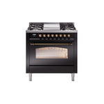 ILVE UP36FNMPBKBLP Nostalgie II 36 inch Dual Fuel Range  (Liquid Propane, Triple Glass Door, Glossy Black, Burnished)