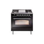 ILVE UP36FNMPBKCLP Nostalgie II 36 inch Dual Fuel Range  (Liquid Propane, Triple Glass Door, Glossy Black, Chrome)