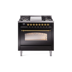 ILVE UP36FNMPBKGLP Nostalgie II 36 inch Dual Fuel Range  (Liquid Propane, Triple Glass Door, Glossy Black, Brass)