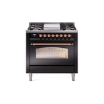 ILVE UP36FNMPBKPLP Nostalgie II 36 inch Dual Fuel Range  (Liquid Propane, Triple Glass Door, Glossy Black, Copper)