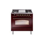 ILVE UP36FNMPBUBLP Nostalgie II 36 inch Dual Fuel Range  (Liquid Propane, Triple Glass Door, Burgundy, Burnished)