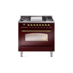 ILVE UP36FNMPBUGLP Nostalgie II 36 inch Dual Fuel Range  (Liquid Propane, Triple Glass Door, Burgundy, Brass)