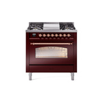 ILVE UP36FNMPBUPLP Nostalgie II 36 inch Dual Fuel Range  (Liquid Propane, Triple Glass Door, Burgundy, Copper)