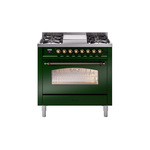 ILVE UP36FNMPEGBLP Nostalgie II 36 inch Dual Fuel Range  (Liquid Propane, Triple Glass Door, Emerald Green, Burnished)