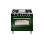 ILVE UP36FNMPEGCLP Nostalgie II 36 inch Dual Fuel Range  (Liquid Propane, Triple Glass Door, Emerald Green, Chrome)