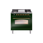 ILVE UP36FNMPEGGLP Nostalgie II 36 inch Dual Fuel Range  (Liquid Propane, Triple Glass Door, Emerald Green, Brass)