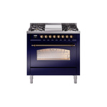 ILVE UP36FNMPMBBLP Nostalgie II 36 inch Dual Fuel Range  (Liquid Propane, Triple Glass Door, Midnight Blue, Burnished)