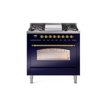 ILVE UP36FNMPMBGLP Nostalgie II 36 inch Dual Fuel Range  (Liquid Propane, Triple Glass Door, Midnight Blue, Brass)