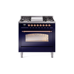 ILVE UP36FNMPMBPLP Nostalgie II 36 inch Dual Fuel Range  (Liquid Propane, Triple Glass Door, Midnight Blue, Copper)