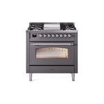 ILVE UP36FNMPMGCLP Nostalgie II 36 inch Dual Fuel Range  (Liquid Propane, Triple Glass Door, Graphite Matte, Chrome)