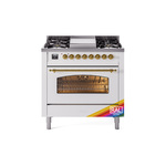 ILVE UP36FNMPRAGLP Nostalgie II 36" Dual Fuel Range  (Liquid Propane, Triple Glass Door, RAL, Brass)