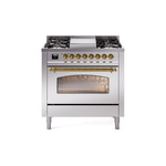 ILVE UP36FNMPSSGLP Nostalgie II 36 inch Dual Fuel Range  (Liquid Propane, Triple Glass Door, Stainless Steel, Brass)