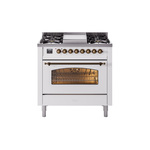 ILVE UP36FNMPWHBLP Nostalgie II 36 inch Dual Fuel Range  (Liquid Propane, Triple Glass Door, White, Burnished)