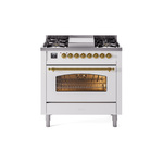 ILVE UP36FNMPWHGLP Nostalgie II 36 inch Dual Fuel Range  (Liquid Propane, Triple Glass Door, White, Brass)