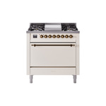 ILVE UP36FQNMPAWBLP Nostalgie II 36 inch Dual Fuel Range  (Liquid Propane, Solid Door, Antique White, Burnished)