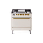 ILVE UP36FQNMPAWGLP Nostalgie II 36 inch Dual Fuel Range  (Liquid Propane, Solid Door, Antique White, Brass)