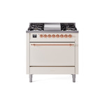 ILVE UP36FQNMPAWPLP Nostalgie II 36 inch Dual Fuel Range  (Liquid Propane, Solid Door, Antique White, Copper)