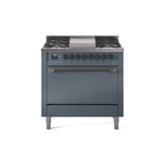 ILVE UP36FQNMPBGBLP Nostalgie II 36 inch Dual Fuel Range  (Liquid Propane, Solid Door, Blue Grey, Burnished)