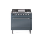 ILVE UP36FQNMPBGCLP Nostalgie II 36" Dual Fuel Range  (Liquid Propane, Solid Door, Blue Grey, Chrome)