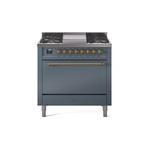 ILVE UP36FQNMPBGGLP Nostalgie II 36" Dual Fuel Range  (Liquid Propane, Solid Door, Blue Grey, Brass)