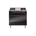 ILVE UP36FQNMPBKBLP Nostalgie II 36 inch Dual Fuel Range  (Liquid Propane, Solid Door, Glossy Black, Burnished)